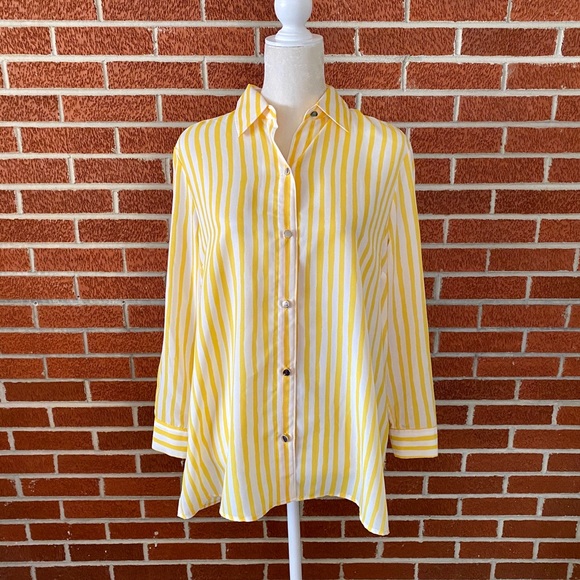Anne Klein Tops - Anne Klein Blouse Yellow/White Stripe size Lg
